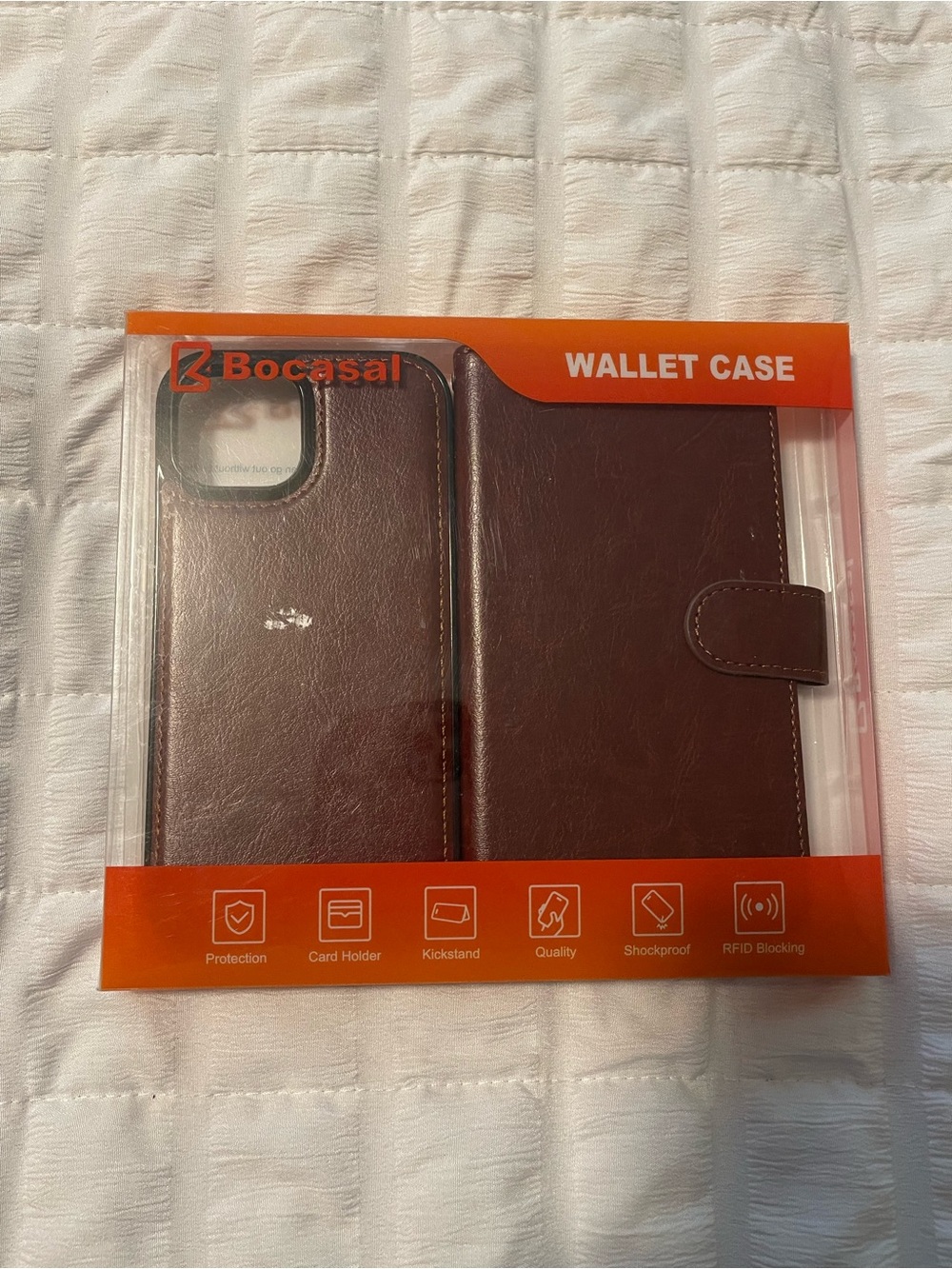 Bocasal Brown Wallet Phone Case with Card Slots and Wrist Strap